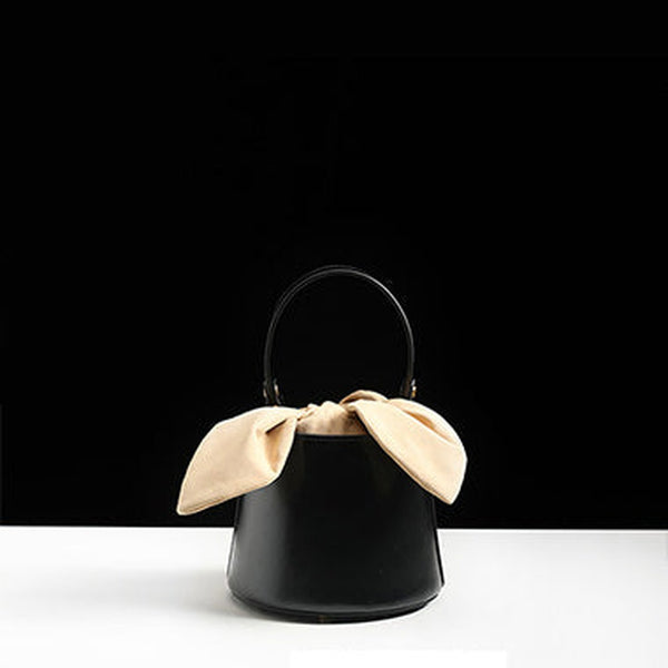 Cute Womens Black Round Leather Handbag Barrel Crossbody Purse Bucket Shoulder Bag for Women