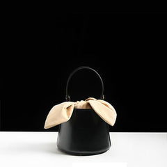 Cute Womens Black Round Leather Handbag Barrel Crossbody Purse Bucket Shoulder Bag for Women