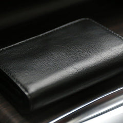 Minimalist Womens Black Leather Billfold Wallet Small Wallet with Coin Pocket Slim Wallet for Ladies