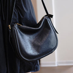 Cute Black Leather Saddle Shoulder Bag Women Saddle Crossbody Bag for Women