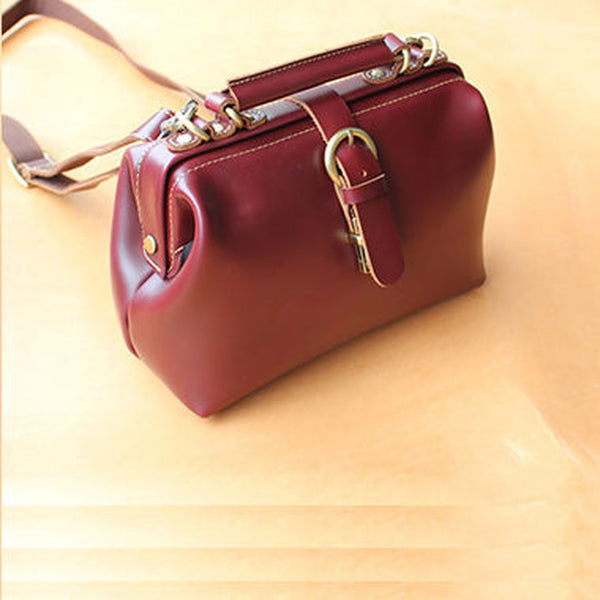Womens Red Leather Doctor Handbags Shoulder Purse Vintage Red Doctor Purses for Women
