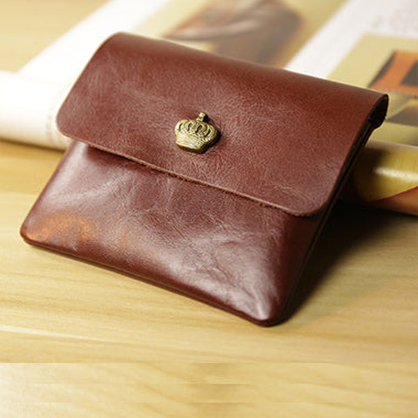 Cute Women Brown Leather Mini Coin Wallet Crown Change Wallet For Women