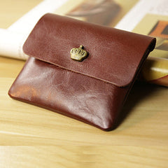 Cute Women Brown Leather Mini Coin Wallet Crown Change Wallet For Women