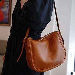 Cute Brown Leather Saddle Shoulder Bag Women Saddle Crossbody Bag for Women