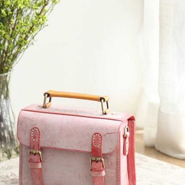 Womens Red Leather Small Satchel Handbag Waxed Leather Cambridge Small Satchel Shoulder Bag Purse for Women