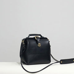 Handmade Womens Black Leather Doctor Handbag Small Side Purse Doctor Purse for Women