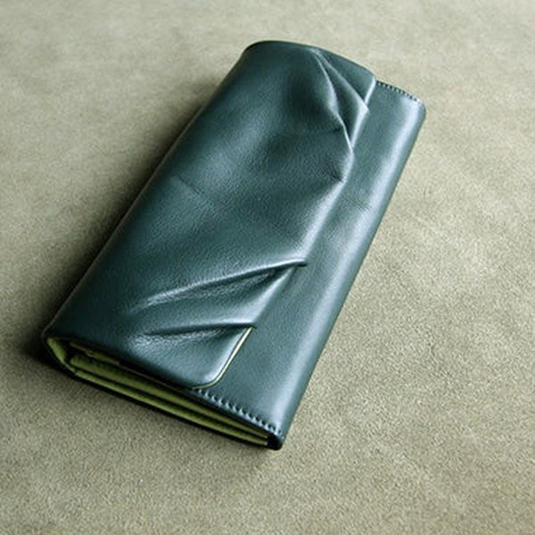 Classic Green Leather Womens Wallet Bifold Clutch Wallet Long Wallet for Women