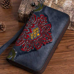 Vintage SunFlower Black Leather Wristlet Wallet Womens Flower Zip Around Wallets Flowers Ladies Zipper Clutch Wallet for Women