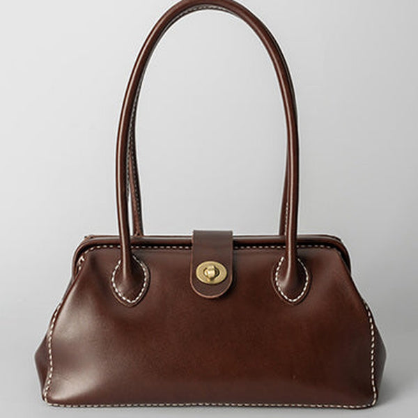 Handmade Womens Leather Doctor Handbag Purse Coffee Shoulder Bag Doctor Bags for Women