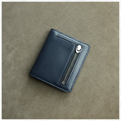 Cute Women Navy Leather Small Bifold Wallet Billfold Wallet with Coin Pocket For Women