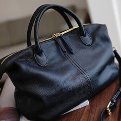 Classic Black Leather Large Work Shoulder Bag Women Large Work Handbag for Women