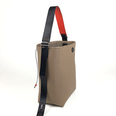 Large Womens Khaki Leather Shoulder Barrel Tote Bag Bucket Tote Handbag Purse Work Bag for Ladies