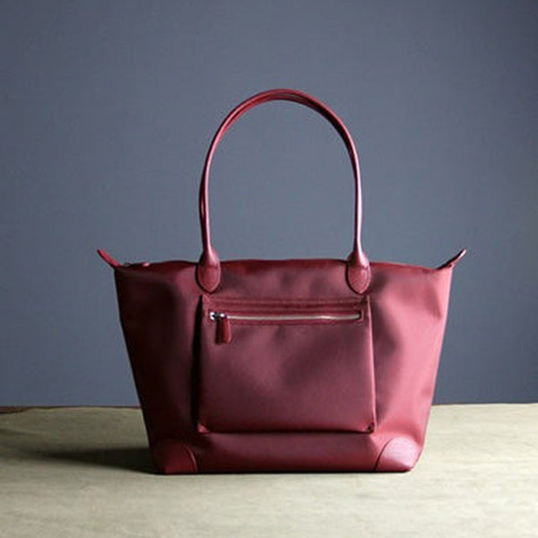 Womens Wine Red Nylon Shoulder Tote Large Burgundy Nylon Handbag Purse for Ladies