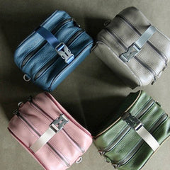 Mini Womens Leather Shoulder Purse Cube Double Zip Leather Crossbody Purse for Ladies