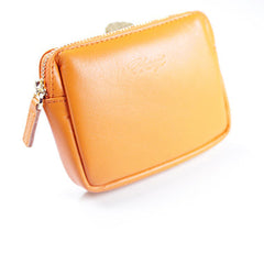 Cute Women Orange Leather Mini Zip Billfold Wallet Coin Wallet Small Zip Change Wallets For Women