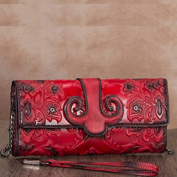 Vintage Sunflowers Red Leather Wristlet Wallet Womens Floral Shoulder Wallet Purse Zip Crossbody Purse Chain Shoulder Bag for Women
