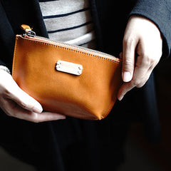 Vintage Tan Leather Zipper Wallet Womens Zip Around Wallets Tan Ladies Zipper Clutch Wallet for Women