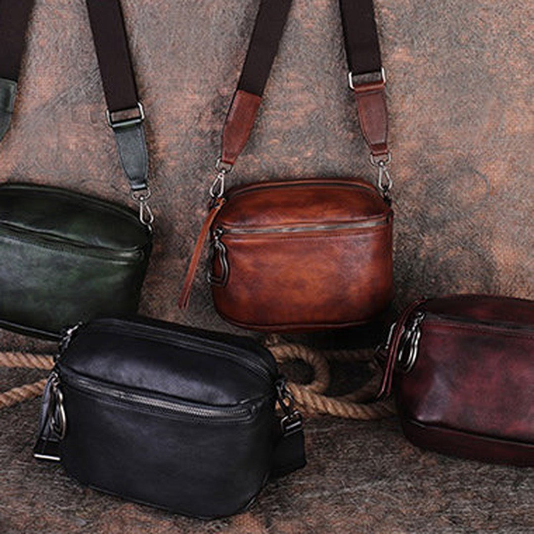 Vintage Leather Womens Saddle Shoulder Bag Small Saddle Crossbody Purse for Ladies