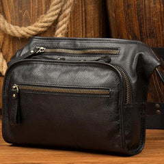 Black Leather Fanny Pack Mens Waist Bag Hip Pack Belt Bags Bumbag for Men