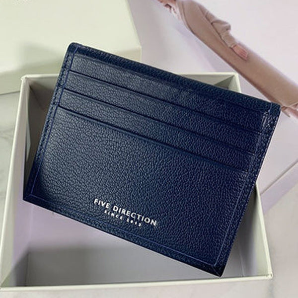 Minimalist Women Dark Blue Leather Slim Card Holders Small Card Wallet Cute Card Holder Credit Card Holder For Women