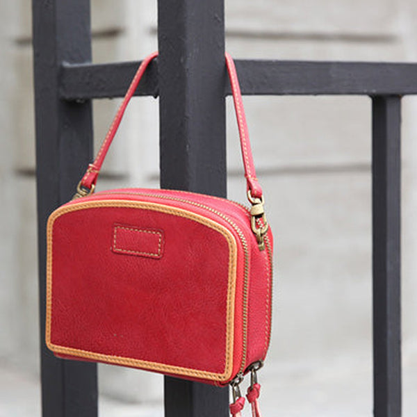 Handmade Women's Red Leather Shoulder Clutch Purse Handbag Crossbody Bag Clutch Purse