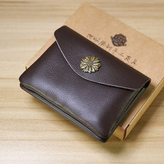 Slim Women Dark Coffee Sunflower Leather Card Wallet Minimalist Envelope Card Holder Wallet Coin Wallet For Women