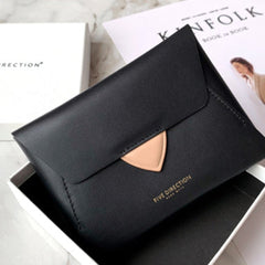 Women Black Leather Small Wallet Envelope Change Wallet Slim Coin Wallet For Women