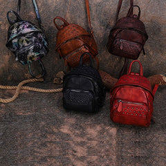 Best Vintage Rivets Leather Rucksack Womens Small School Rucksack Leather Backpack Purse