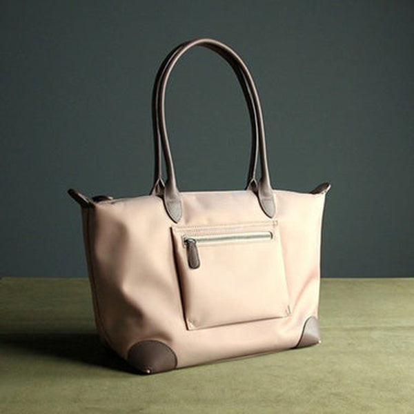 Womens Light Pink Nylon Shoulder Tote Medium Pink Nylon Handbag Purse for Ladies