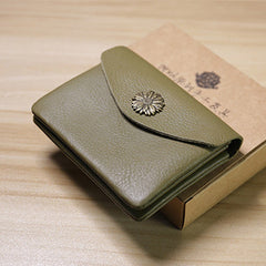 Slim Women Green Sunflower Leather Card Wallet Minimalist Envelope Card Holder Wallet Coin Wallet For Women