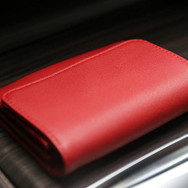 Minimalist Womens Red Leather Billfold Wallet Small Wallet with Coin Pocket Slim Wallet for Ladies