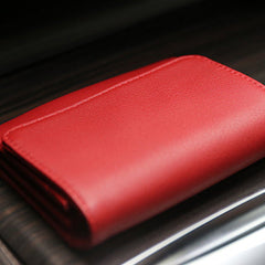 Minimalist Womens Red Leather Billfold Wallet Small Wallet with Coin Pocket Slim Wallet for Ladies