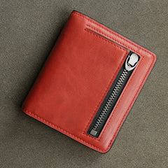 Cute Women Red Leather Small Bifold Wallet Billfold Wallet with Coin Pocket For Women
