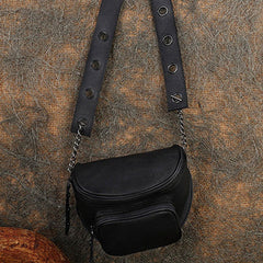 Vintage Black Gray Leather Womens Saddle Shoulder Bag Saddle Crossbody Purse for Women
