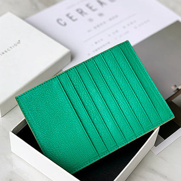 Women Green Leather Vertical Card Holder Wallet With Coin Pocket Slim Card Wallet For Women
