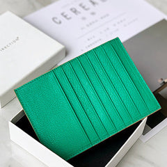 Women Green Leather Vertical Card Holder Wallet With Coin Pocket Slim Card Wallet For Women