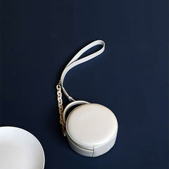 Womens White Leather Round Handbag Small Chain Crossbody Purse Round Shoulder Bag for Women