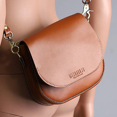 Cute Brown LEATHER Flip Side Bag Handmade WOMEN Saddle Phone Crossbody BAG Purse FOR WOMEN