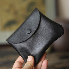 Cute Women Black Leather Card Holder Coin Purse Minimalist Coin Wallet For Women