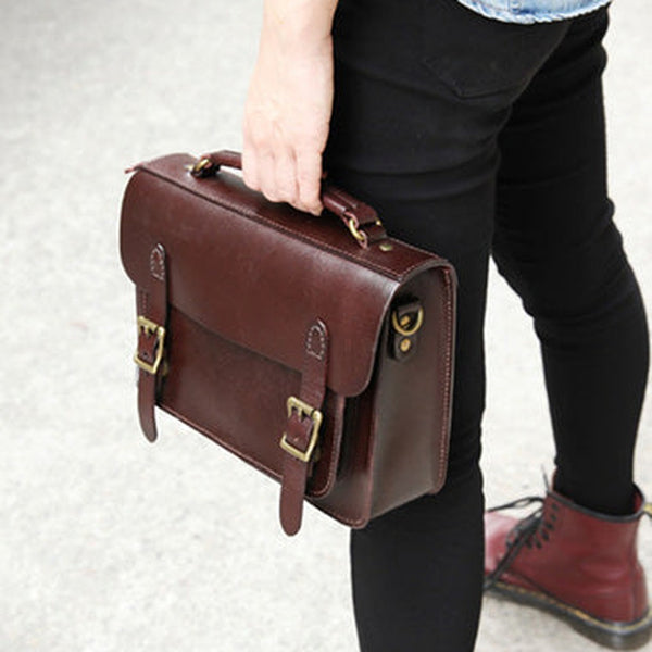 Handmade Womens Coffee Leather Satchel Shoulder Bag Cambridge Structured Satchel Handbag Purse for Men