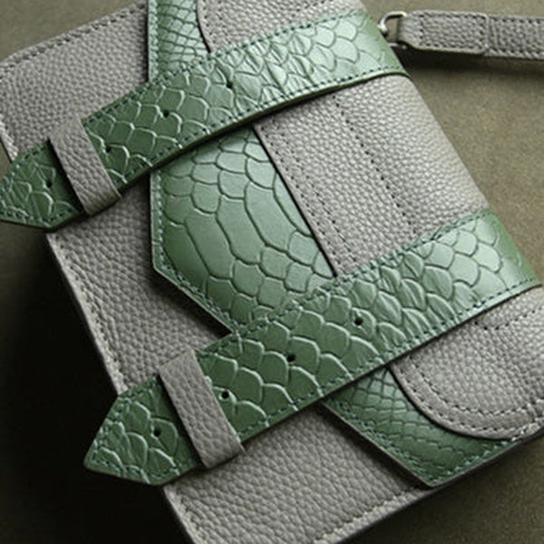 Cute Womens Gray&Green Leather Shoulder Purse Small Leather Shoulder Bag Crossbody Purse for Ladies