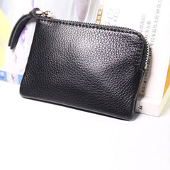 Cute Women Leather Mini Zip Coin Wallet Black Coin Wallets Small Slim Zip Change Wallet For Women