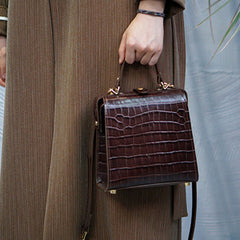 Handmade Womens Stylish Square Coffee Leather Doctor Handbag Side Purse Doctor Purse for Women