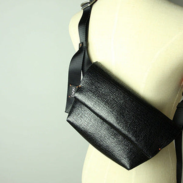 Stylish Womens Bright Black Leather Sling Bag Crossbody Shoulder Bag Purse Sling Pack for Ladies