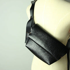 Stylish Womens Bright Black Leather Sling Bag Crossbody Shoulder Bag Purse Sling Pack for Ladies