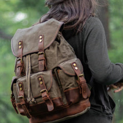 Canvas And Leather Backpack Hiking Backpack for Women Waxed Canvas Backpack With Laptop Compartment