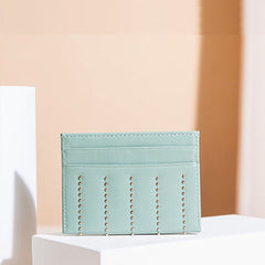 Cute Women Green Sheepskin Card Holder Slim Card Wallet Card Holder with Rivets Credit Card Holder For Women