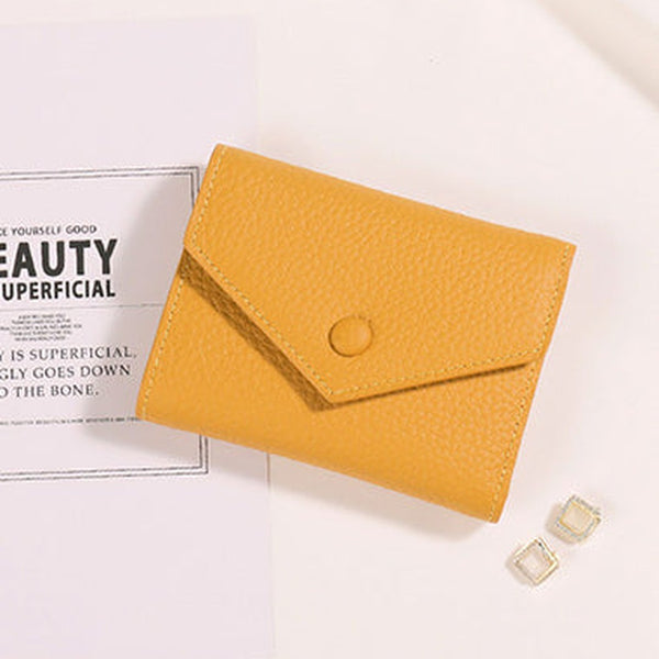 Cute Women Envelope Yellow Leather Small Wallet Billfold Envelope Small Wallet For Ladies