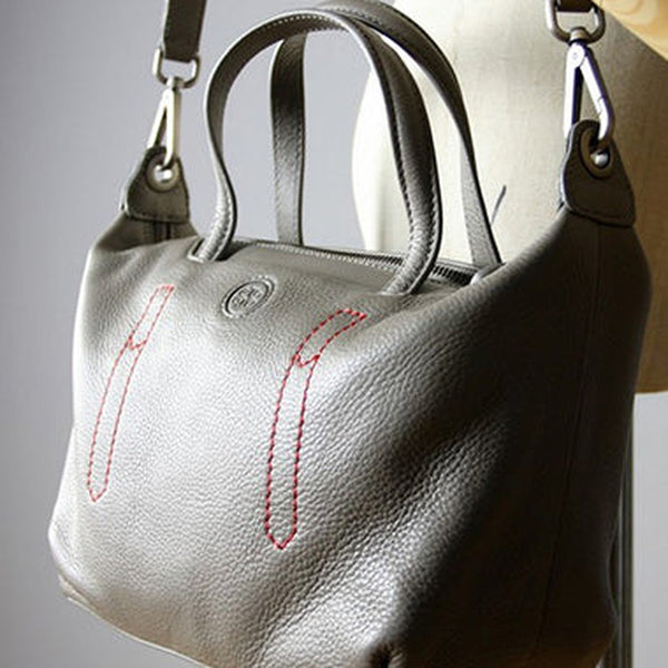Classic Womens Gray Leather Shoulder Handbag Womens Fashion Work Gray Handbag Purse Crossbody Purse for Ladies
