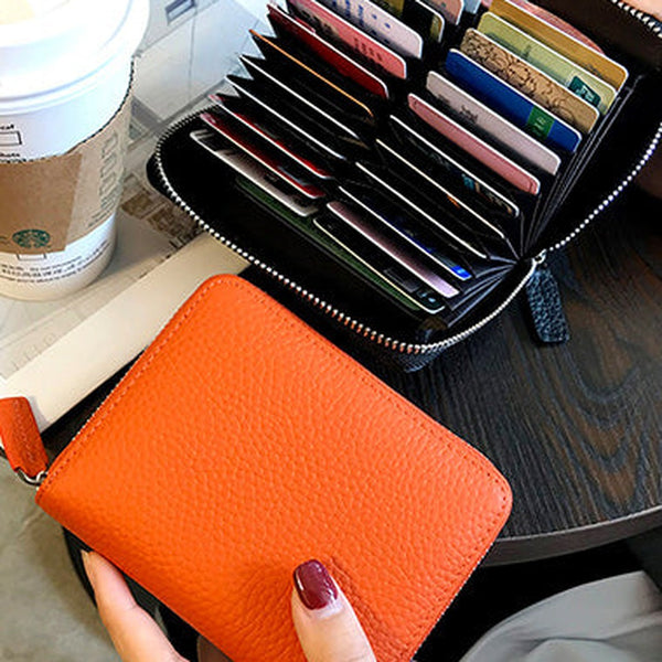Cute Women Orange Leather Card Holders Small Zip Card Wallet Card Holders Wallet For Women